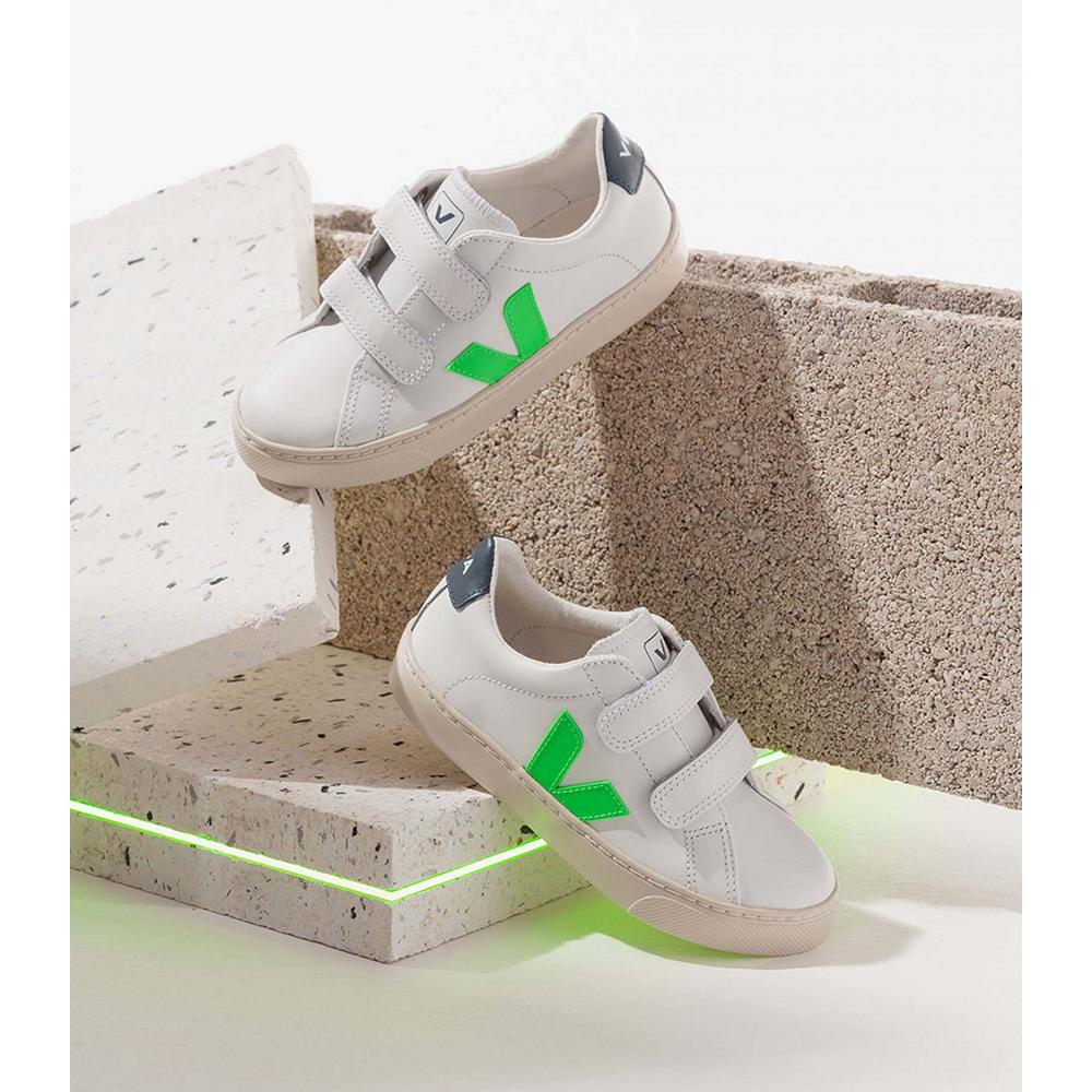 Veja ESPLAR LEATHER Joggesko Barn White/Green | NO 816EBC